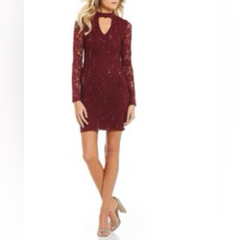 BY&BY Lace Long Sleeve Mini Homecoming Dress